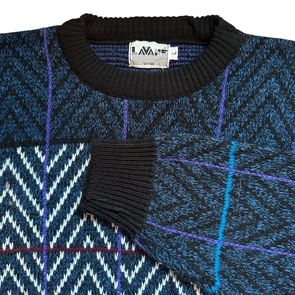Vintage Lavane New York Blue and Purple Sweater Sz L